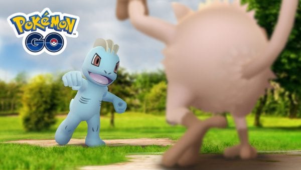 Pokémon GO Machop fighting against a Mankey