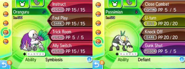 Oranguru and Passimian's status screens