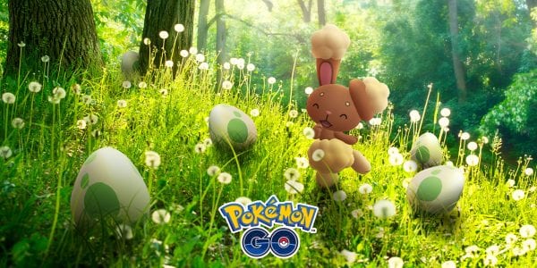 Buneary in a field of eggs in Pokémon GO