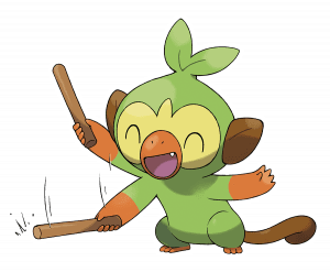 Grookey waving around the stick that it usually keeps near its head