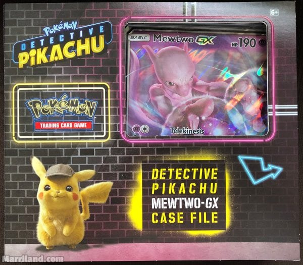 Detective Pikachu Mewtwo-GX Case File with a jumbo Mewtwo-GX card