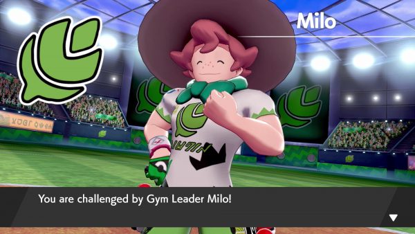 Gym Leader Milo battle screen