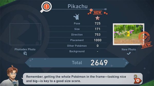 Professor Mirror showing the score for a picture of a Pikachu