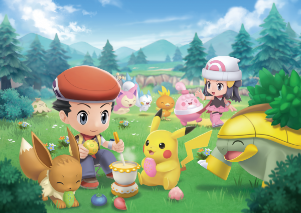 Special artwork of Amity Square with several cute Pokémon in it