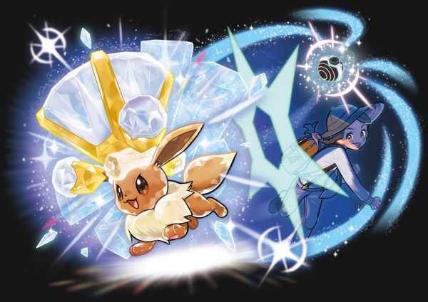 Trainer with an Eevee that has a diamond on top of its head