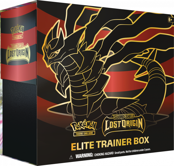 Outside of the standard Elite Trainer Box, with a red and black color scheme and Origin Forme Giratina stylized on the front