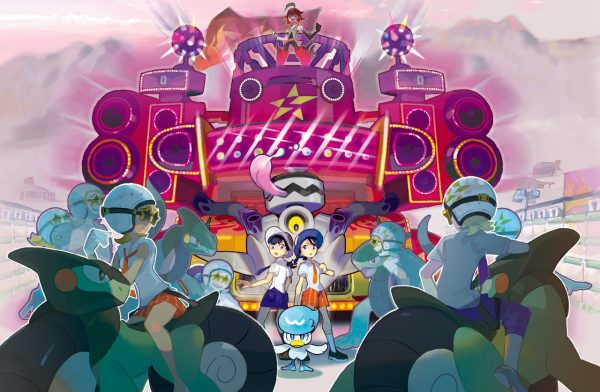 Artwork of the main characters with Quaxly in front of a bunch of Team Star Grunts and Team Star Mela on top of a vehicle