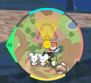The bottom minimap of Scarlet & Violet showing three new Pokémon and a Rookidee, described below.