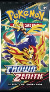 Booster pack of Crown Zenith with Zacian and Zamazenta on its front