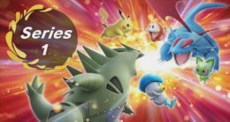 Series 1 banner showing a Salamence fighting a Tyranitar