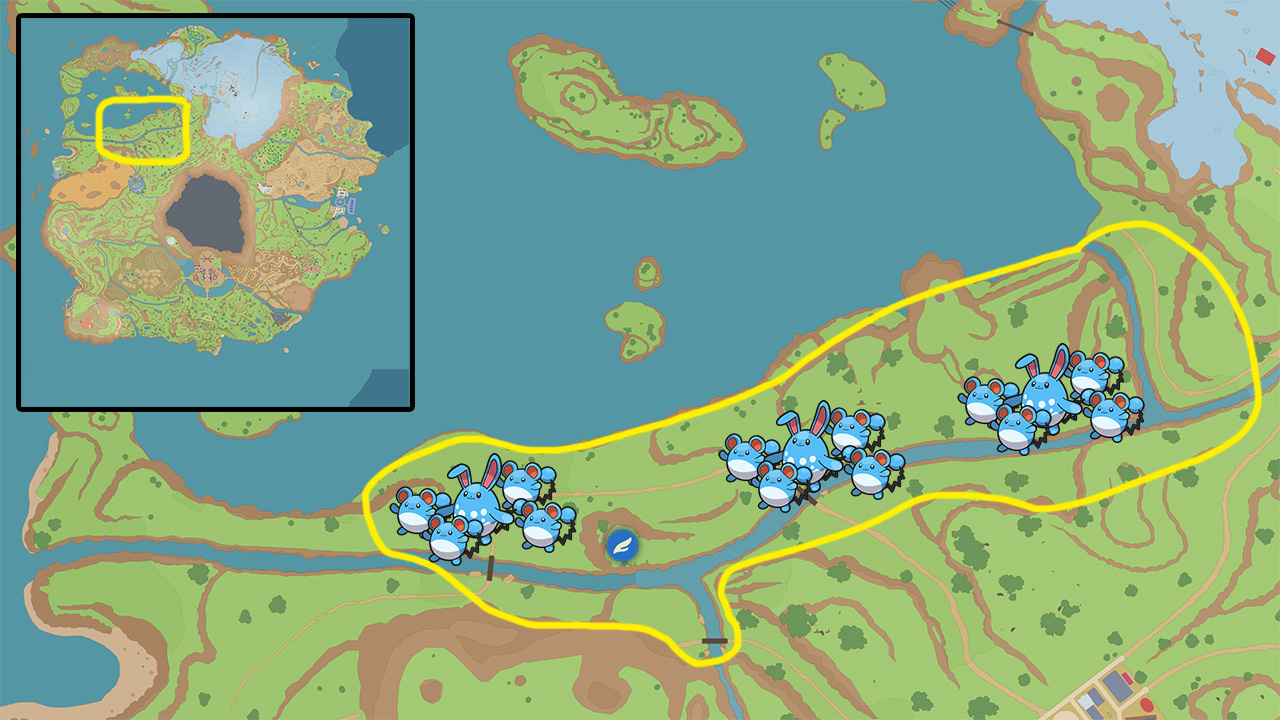 A map showing where Azumarill are found (described below)