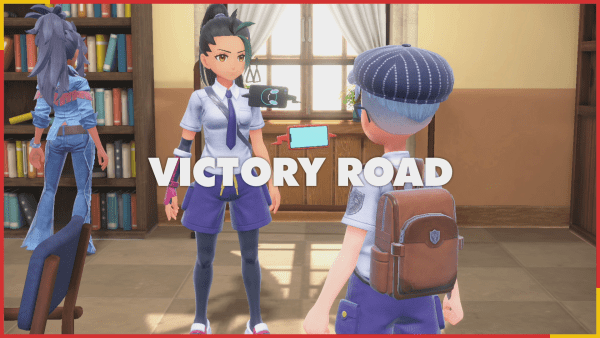 Nemona, with the words VICTORY ROAD on screen