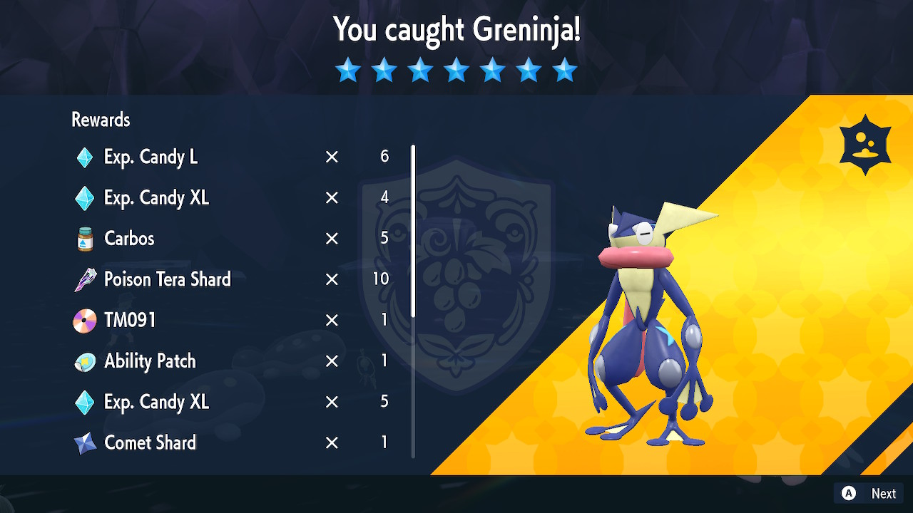 Rewards for defeating the 7-star Greninja