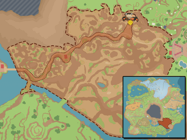 Map showing how to get to Klawf, the Stony Cliff Titan
