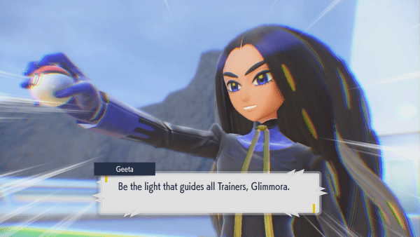 Geeta saying 'Be the light that guides all Trainers, Glimmora.'