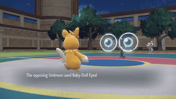 Penny's Umbreon using Baby-Doll Eyes against Pawmot