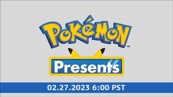 Pokémon Presents logo with 02.27.2023 6:00 PST below the logo