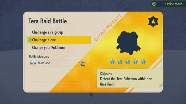 The Raid information for a 5-star Blissey Raid; this one has a Water Tera Type