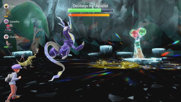 The player's Miraidon fighting Decidueye the Unrivaled