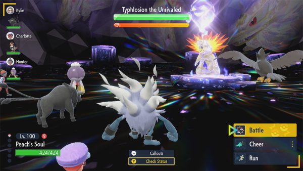 An Annihilape and three other Pokémon in battle against Typhlosion