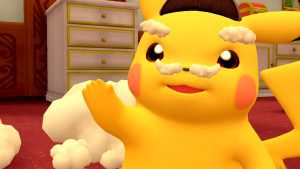 Detective Pikachu with a fake moustache and eyebrows