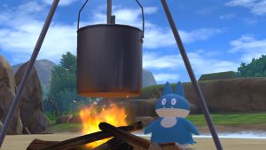 A Munchlax next to a cooking pot