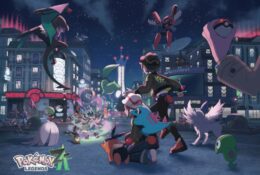 Artwork from Legends: Z-A featuring Trainers battling with their Pokémon